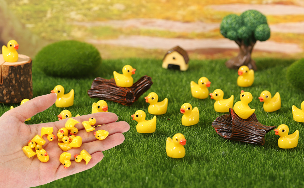 Halinuia 200 Stück Mini Harz Enten 100 Leuchtende Mini Enten 100 Mini Gelbe Enten Figuren