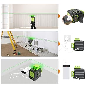 Port de charge de type C: ●Cet outil laser utilise la grande capacité incluse de la batterie au lithium 3,7 V / 5200 mAh et offre jusqu'à 8 heures de fonctionnement.
[SENTENCE 31] ●La batterie au lithium avec le port de charge de type C peut être chargée séparément.
[SENTENCE 32] ●Charge d'entrée directe: lorsque vous retirez la batterie, l'outil laser peut être utilisé sur le chantier en étant branché.
[SENTENCE 33] ●Quatre indicateurs de batterie sur le clavier permettent aux utilisateurs de connaître le volume actuel de la batterie.
[SENTENCE 34] ●La protection de charge permet d'éviter une surcharge.