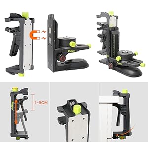 Clip arrière auxiliaire multifonctionnel ●Le clip arrière est compatible avec la plupart des bases magnétiques sur le marché, augmentant la force d'adsorption des aimants et la stabilité. ●La taille d'ouverture du clip peut être ajustée, offre la possibilité de monter sur n'importe quel objet jusqu'à 5cm d'épaisseur. ●L'angle vertical par rapport au mur peut être réglé à l'aide des boutons de réglage précis ainsi que de la taille d'ouverture du clip. ●Un trou de clou dans la pince permet de le fixer fermement au mur. ●La taille de la plaque en acier du clip arrière est de 5,5cm (Large) x 14cm (Long).