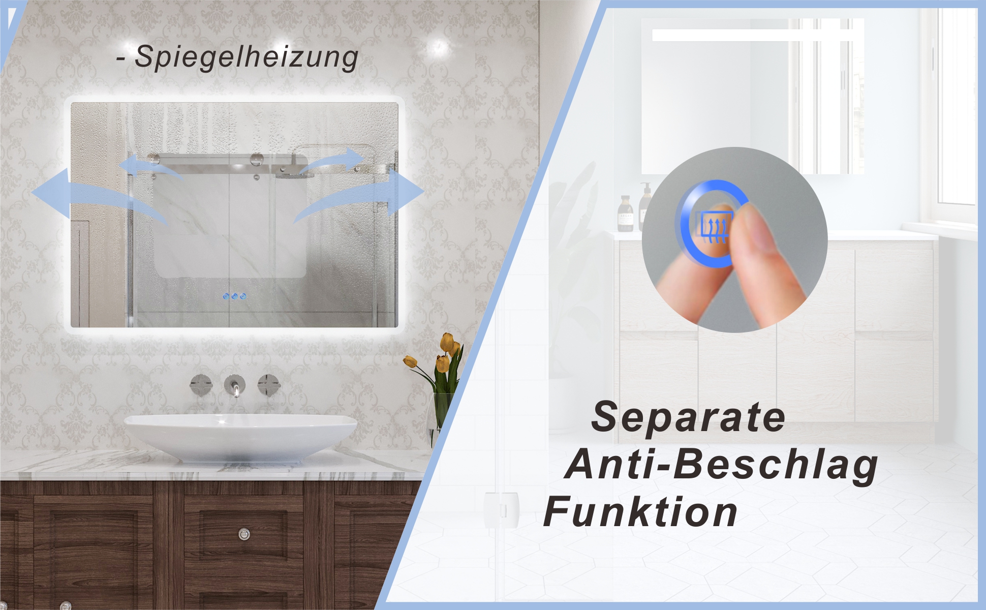 Badezimmerspiegel Wandspiegel mit LED Licht 100x70cm BORAS Typ C
