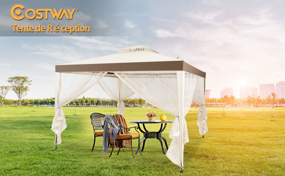 COSTWAY Tonnelle Jardin/Barnum 3L X 3l X 2,65H M En Polyester Anti UV Tente De Réception Double Toit 4 Moustiquaires Amovibles Zippées, Beige -Promos Verde Rêverie Boutique AAHKMJXYDAFdJAOAIMEbOAchlkWZ0oakZn uVZ0mPidMNbILvCvspZ4oG3fPgIqc1P05C5SmPDKg0UZdk7akth5ATBPN V0bCXXHUKAB