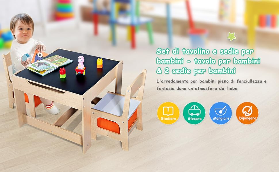 COSTWAY Set Tavoli per Bambini in Legno - Tavolino Bambini