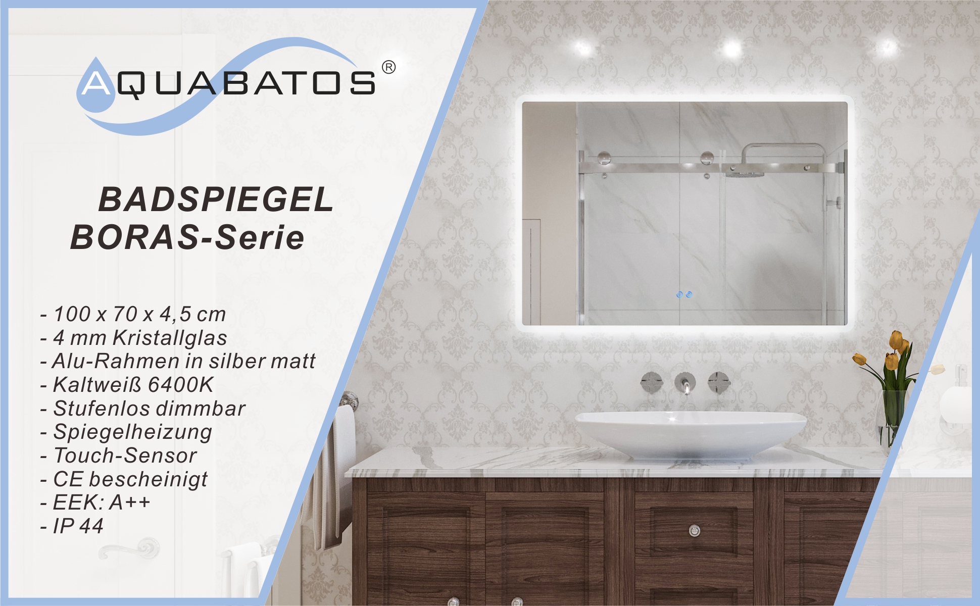 Badspiegel Wandspiegel mit LED Licht 100x70cm BORAS Typ B