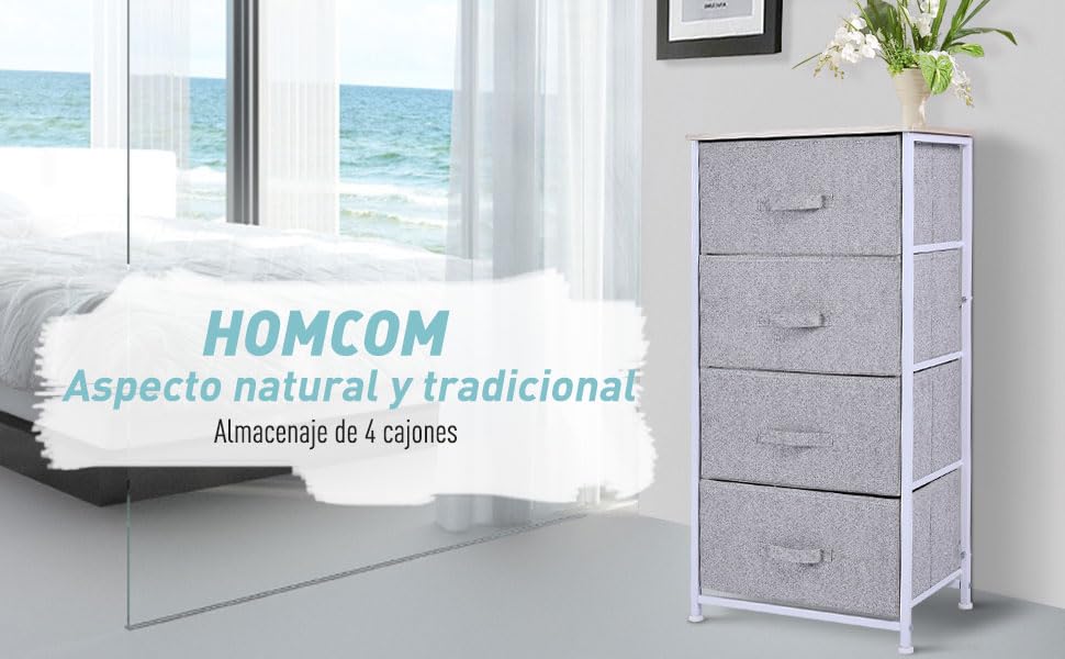 HOMCOM Cajonera Cómoda Organizador con 4 Cajones de Tela para