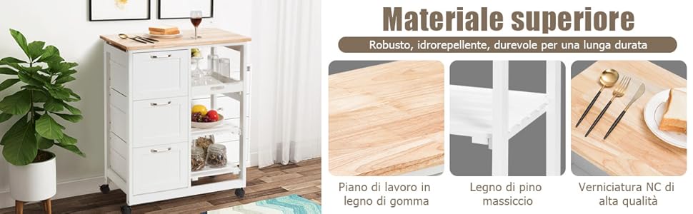 Costway Carrello multiuso con ruote, Carrello con 4 cassettiere e 2 piani per  cucina bagno 63,5x37x75cm Nero