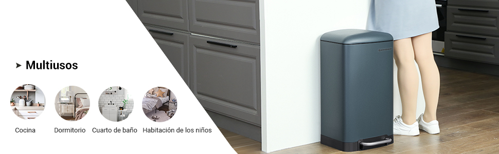 Cubo de Basura, Cubo de Reciclaje de 30L, Cubo de Pedal de Acero, con