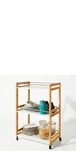 Chariot De Cuisine De Service Roulant, Desserte Sur Roulettes En Bambou Plateau En Granit L58xP40xH87cm (Noir) SoBuy® FKW28-SCH -VIDAXL || Bosch || Whirlpool Soldes