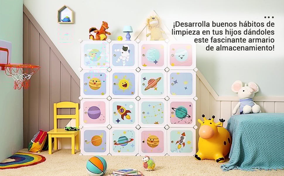 Armario Modular Infantil de 16 Cubos, Organizador Modular para Niños