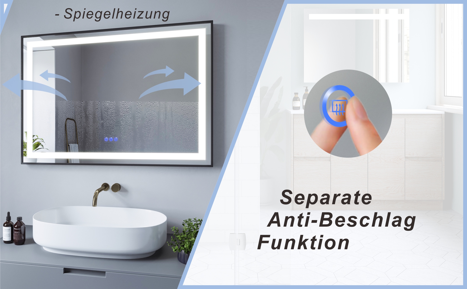 Badspiegel mit LED Beleuchtung Schwarz Rahmen 100x70cm SAUTENS Typ C