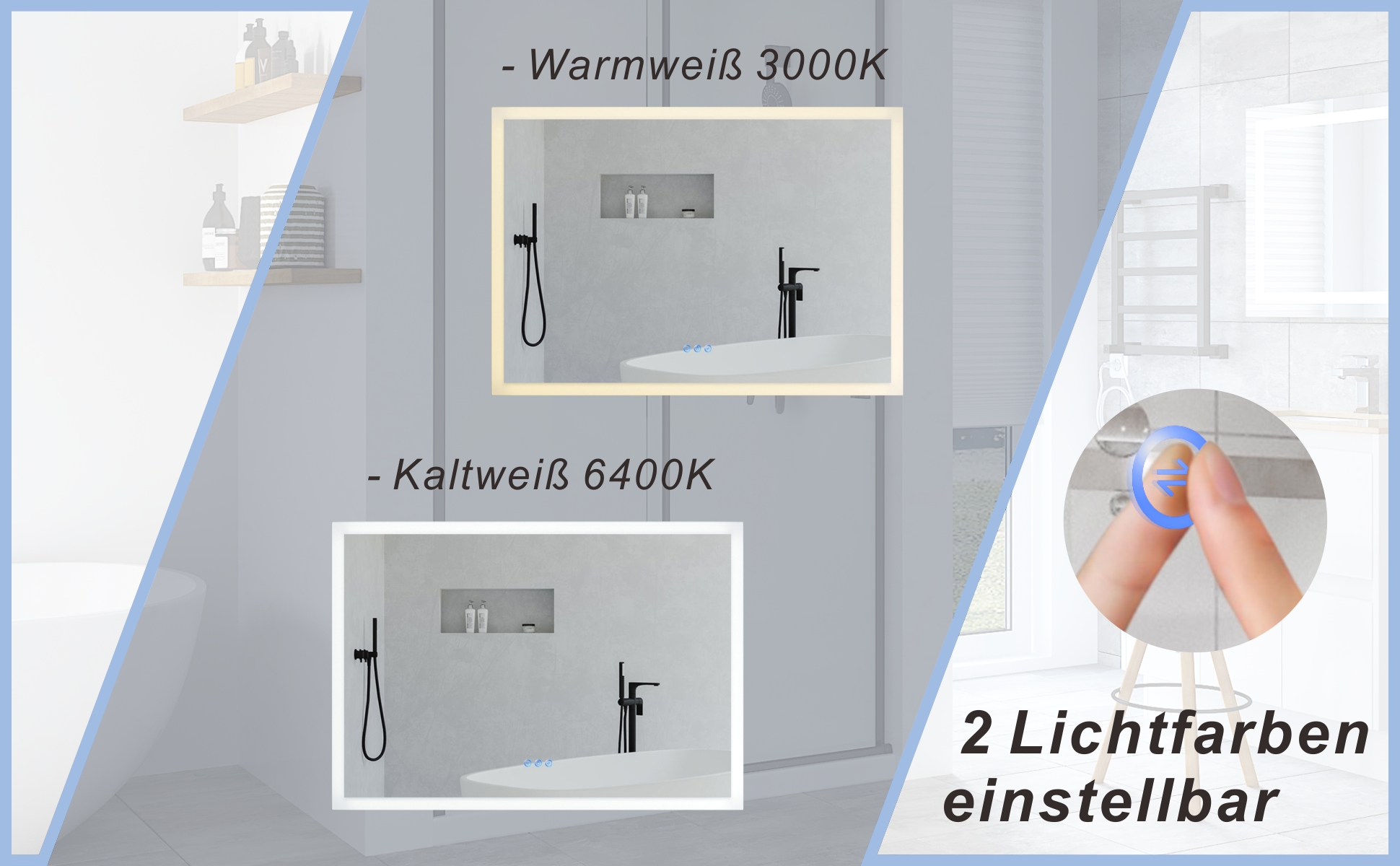 Badezimmerspiegel mit LED Beleuchtung 100x70cm ECHOS Typ C