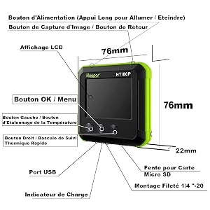 3.  ●La caméra d'imagerie thermique portable 76 mm * 76 mm * 22 mm n'a que la moitié de la taille d'un téléphone portable ordinaire, qui est léger et compact. ●Avec la plage de température professionnelle et la résolution infrarouge, l'imageur thermique sera votre choix idéal que ce soit pour des tests à domicile ou des tests professionnels.