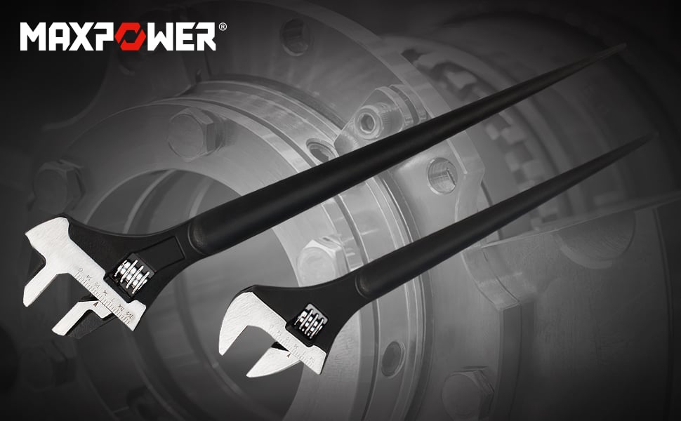 MAXPOWER Heavy Duty Wide Open Adjustable Wrench Set, 300mm Adjustable Spud Wrench and 400mm
