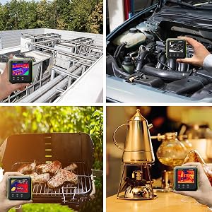 1. Temps de charge: 2~2.5 heures; Carte mémoire: Carte Micro SD de16GB Huepar HTi80P Imageur thermique portable peut être appliqué à l'inspection automobile, à la mesure de la température des aliments et à l'inspection PCBA, aux bâtiments et aux systèmes mécaniques,ce qui comprend la pénétration de l'eau, l'inspection HVAC, les pertes de chaleur ou de refroidissement, les blocages ou les fuites dans les systèmes de plomberie, les systèmes mécaniques détraqué (roulements, courroies, etc.).