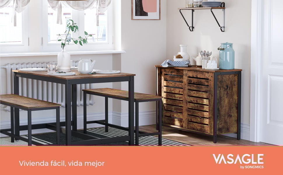 VASAGLE Aparador, Armario de Cocina con Puertas Corredizas, Cómoda