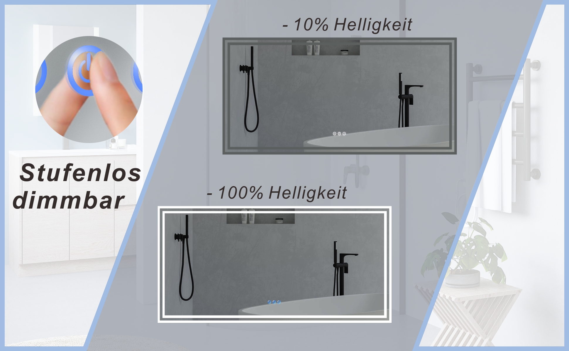 LED Bad Spiegel mit Licht Beleuchtung gross 140x70cm ESSENS Typ C