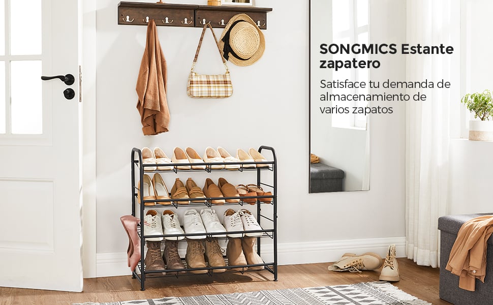 SONGMICS Zapatero, organizador de zapatos de 3 niveles, estante de  almacenamiento de zapatos de metal para 18 pares de zapatos, fácil de  montar