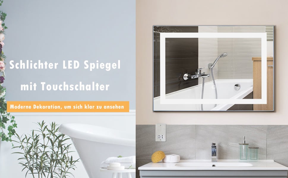 COSTWAY LED-Spiegel 70 x 50cm, Badspiegel mit Beleuchtung, Wandspiegel
