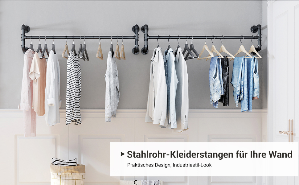 Kleiderstangen 2er Set, Garderobenstangen im Industrie-Design