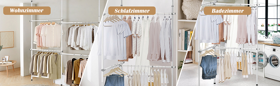 COSTWAY Teleskop Garderobensystem mit 4 Kleiderstangen, Kleiderstaender