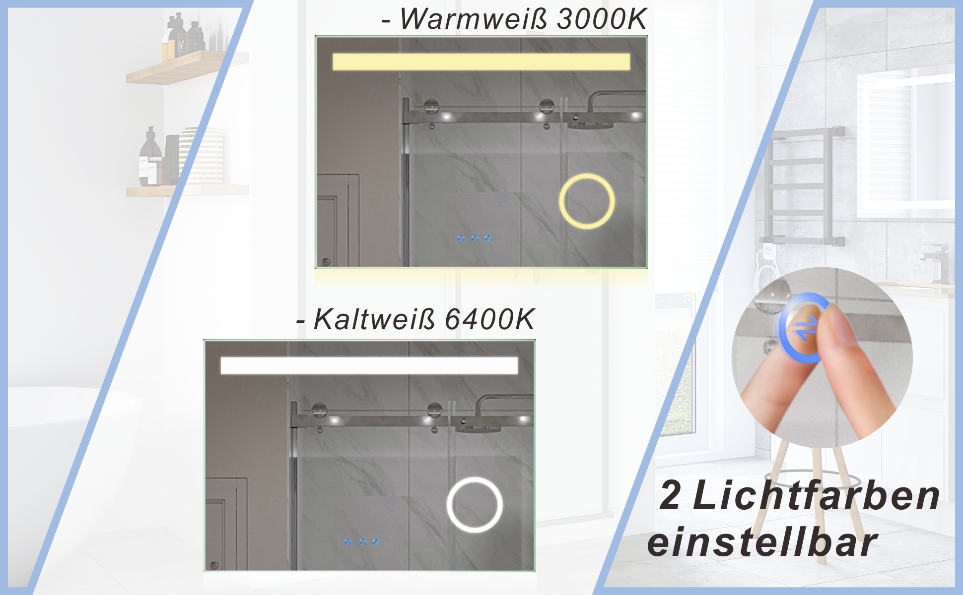 Badspiegel mit LED Beleuchtung Kosmetikspiegel 100x70 DALES Typ C