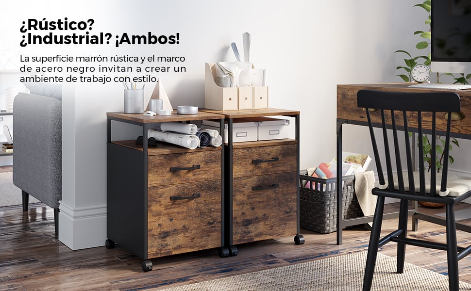 VASAGLE Archivador Móvil con 2 Cajones, Archivador de Oficina con