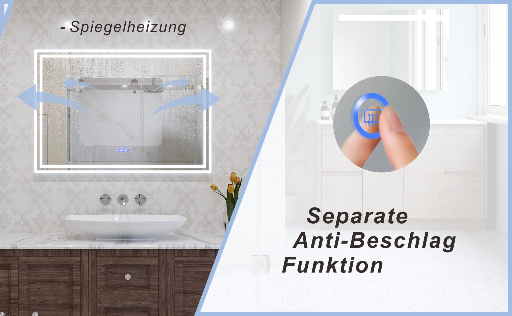 LED Spiegel mit Beleuchtung für Badezimmer 100x70cm ESSENS Typ C