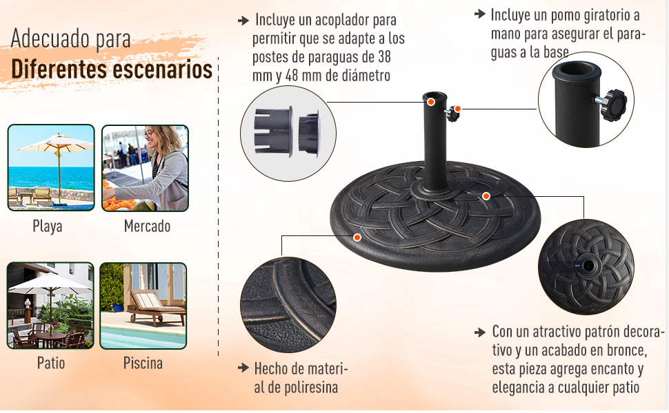 Outsunny Base de sombrilla tipo Pie para Parasol Soporte de resina