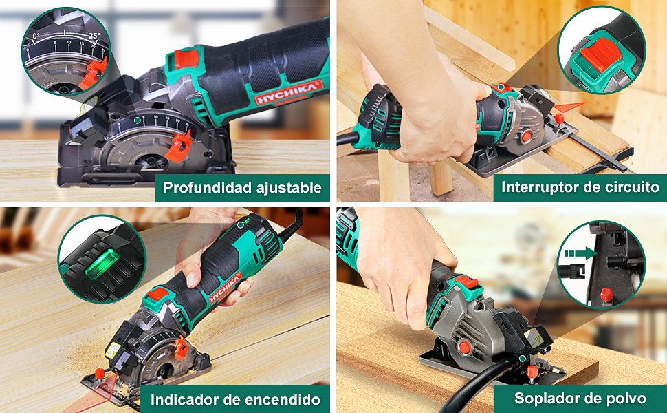 Mini sierra circular láser de mano 500w para corta madera HYCHIKA