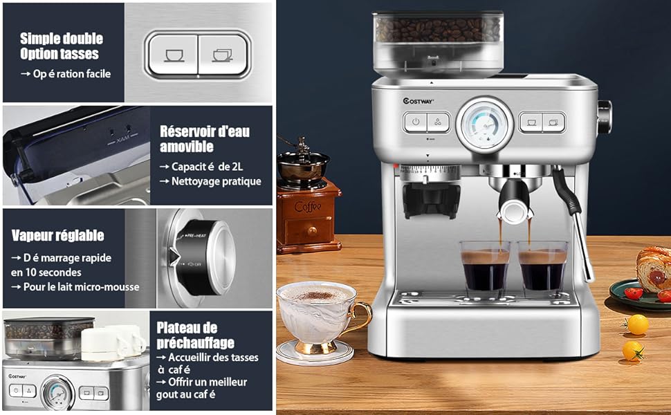 COSTWAY Machine à Café Automatique Avec Broyeur - 30 Niveaux De Poudre De Café Réglables Cafétière Automatique 1350W Température Réglable Accessoires Complets Pour Maison,Bureau,Café -Machine À Café AAHKMJXYDAFdJAOAIMEbOAchlkWZ0oakZn uVZ0mPidMNbILvCvspZ4oG3fPgIqc1P05C5SmPDKg0UZdk7akth5AfYhjbwo8o8uqSrp 2B