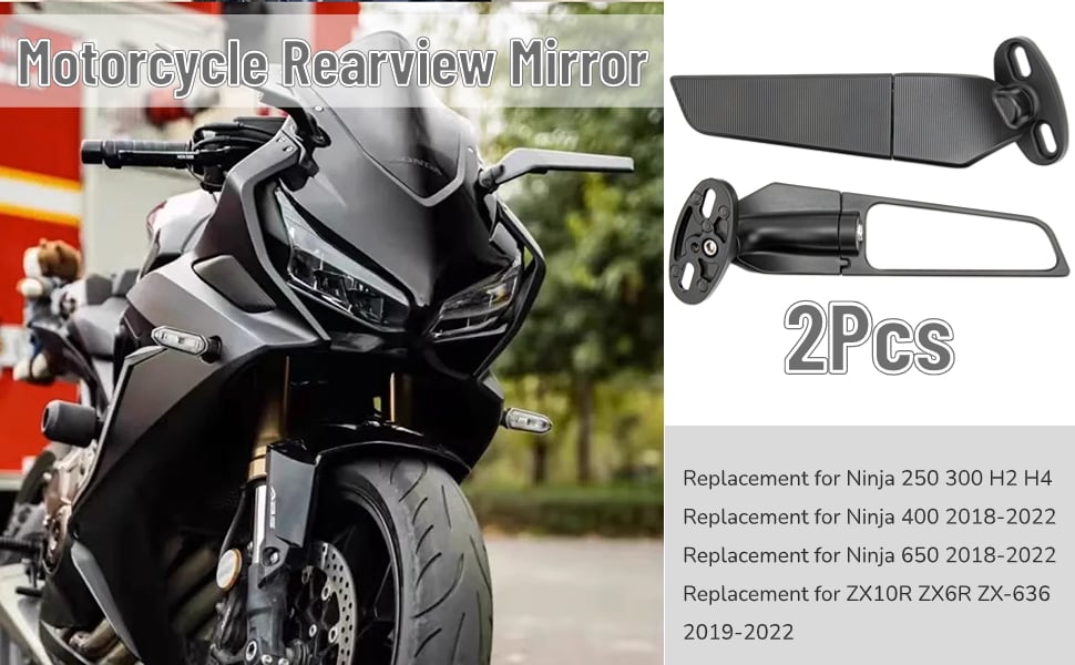 Retroviseur Lateral Rotatif Reglable Pour Moto Kawasaki Ninja 250 300 400  650 H2 H4, 2 Pieces - Retroviseurs Et Accessoires