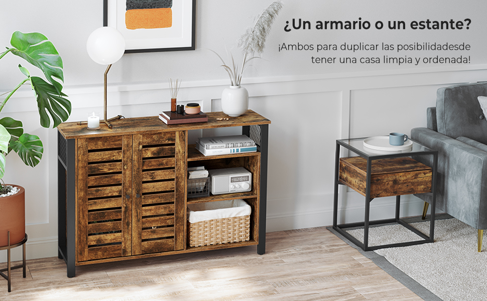 VASAGLE Armario de Almacenamiento, Aparador, con 2 Puertas, Estantes