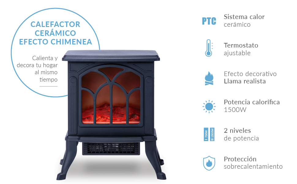 chimenea, estufa, estufa eléctrica, chimenea efecto llama, termoventilador, calefactor