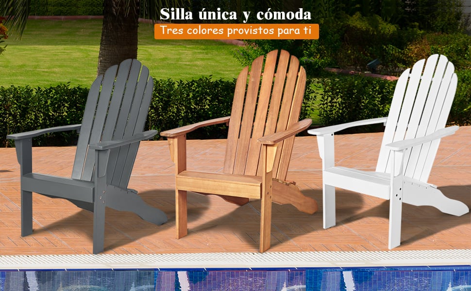 COSTWAY Silla De Madera De Jardín Sillón Relax Para Exterior Terraza Patio Piscina (Gris) -Mano Mano Ventas
