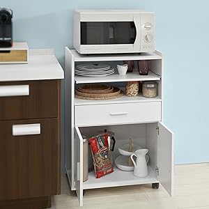 Desserte Micro-onde à Roulettes Meuble De Rangement Cuisine SoBuy® FSB09-W -VIDAXL || Bosch || Whirlpool Soldes