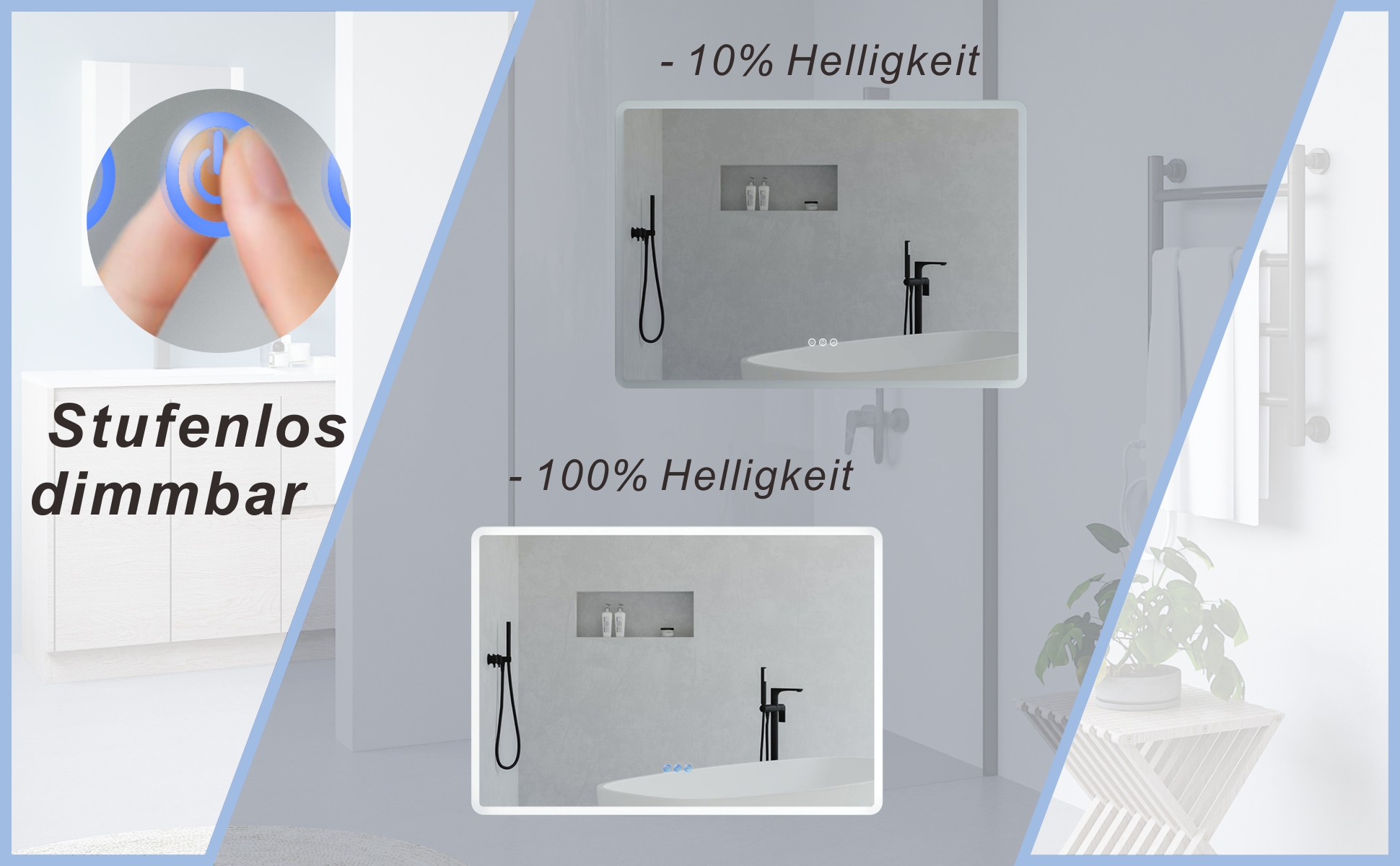 Badezimmerspiegel Wandspiegel mit LED Licht 100x70cm BORAS Typ C