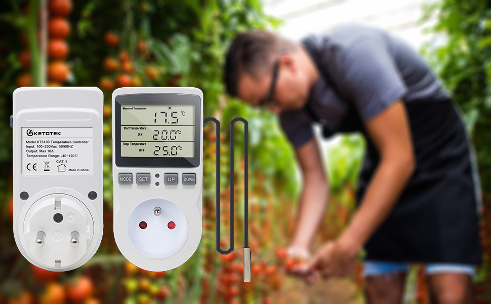 KETOTEK Digital Timer-Thermostat Plug Temperature Regulator with LCD Sensor for Heating