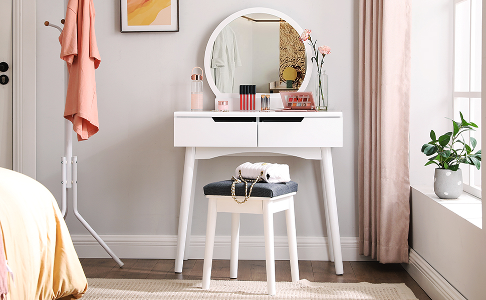 Tocador con Estilo Moderno, Mesa de Maquillaje, con 2 Cajones Grandes