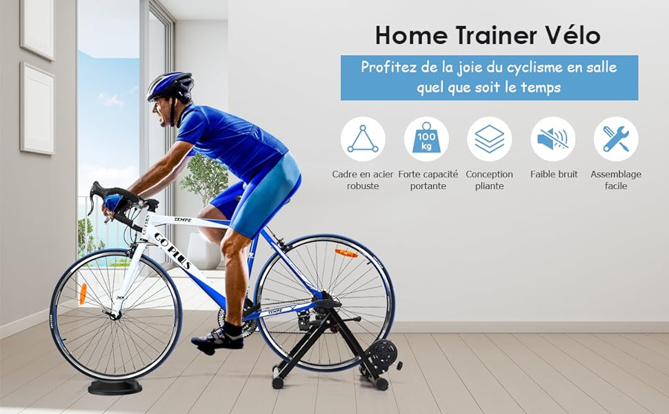 GOPLUS Home Trainer Vélo Pliable pour Roue 26-28’’ 700C,VTT,Support  d'entrainement,Vélo Route,Système à Double Verrouillage,sans Fil