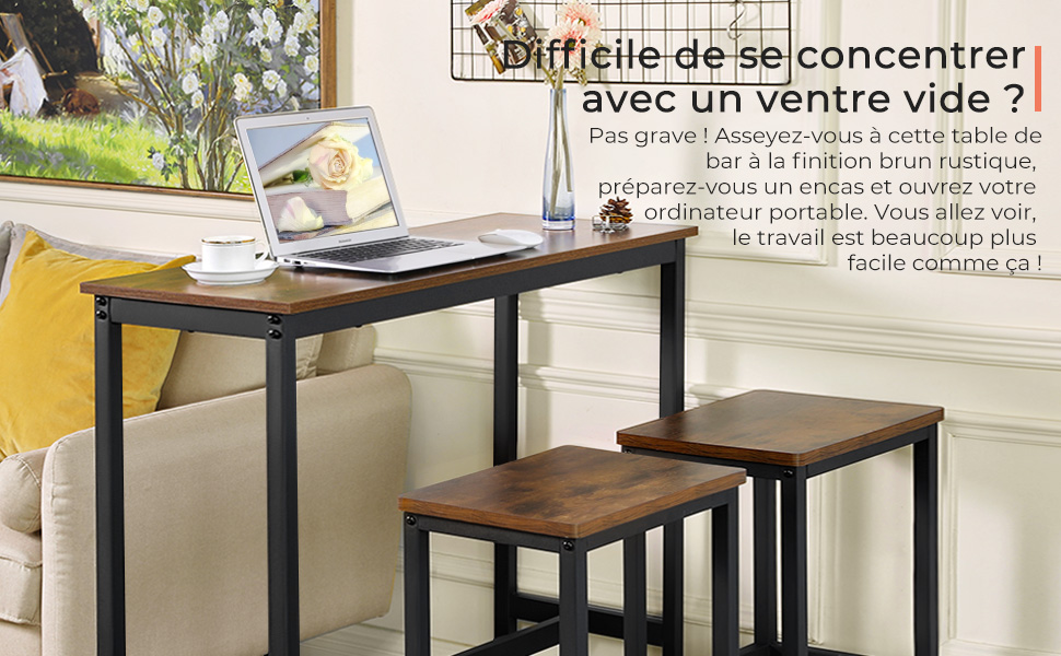 VASAGLE Table de Bar, Table Haute, Table de Salle à Manger, 120 x 40 x 100  cm, avec Cadre métallique, Marron Rustique LBT12X - Cdiscount Maison