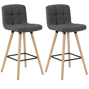 WOLTU Bar Stools Set of 2 PCS Soft Linen Seat Bar Chairs Breakfast Kitchen Counter Chairs Solid