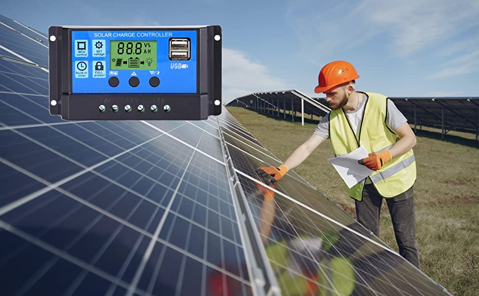 Controlador de carga de panel solar USB dual de 12 V y 24 V, controlador de carga solar de 10/20/30 A