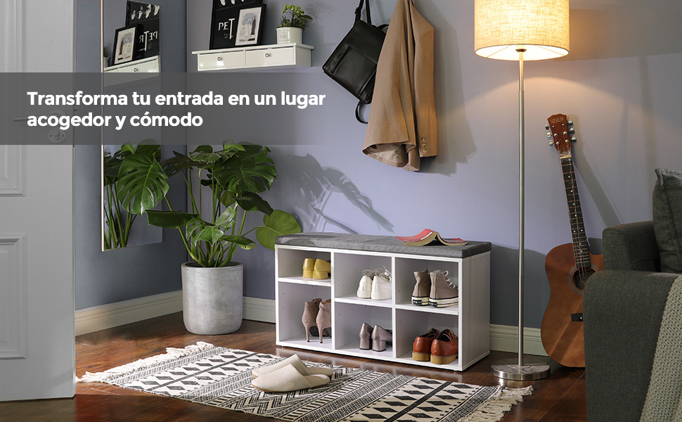 VASAGLE Banco para Zapatos, Armario para Zapatos con 6 Compartimentos y