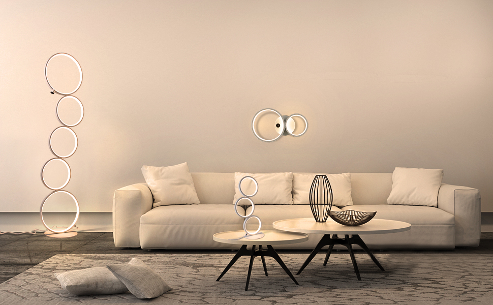 stehlampe, wandlampe, tischlampe in ringform