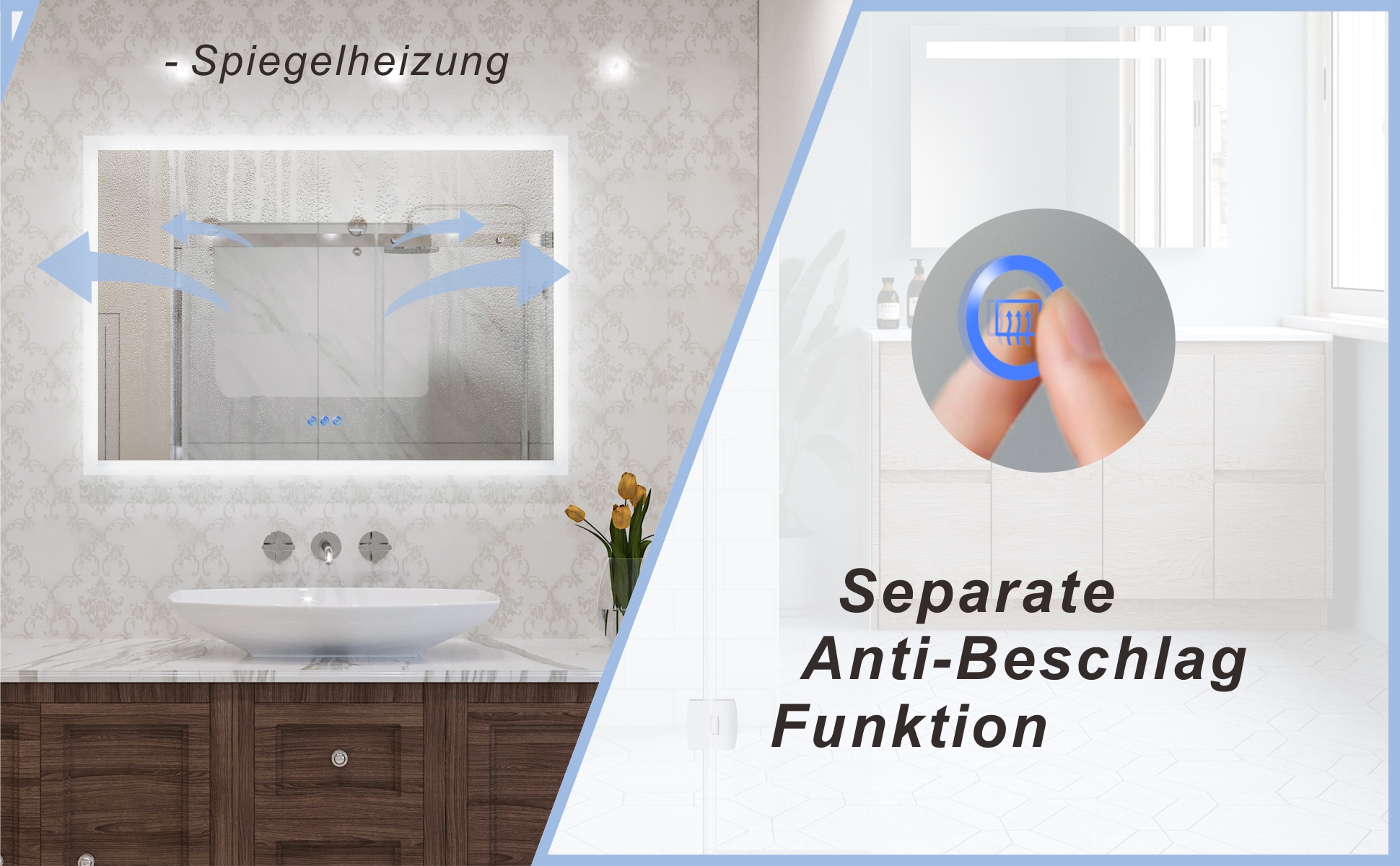 Badezimmerspiegel mit LED Beleuchtung 100x70cm ECHOS Typ C