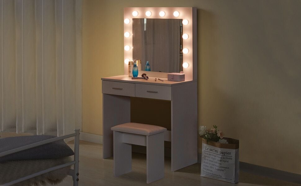 LED Miroir Coiffeuse, Table de Maquillage Moderne, Petite Coiffeuse,  Luminosité Ajustée par Bouton Tactile, pour la Maison