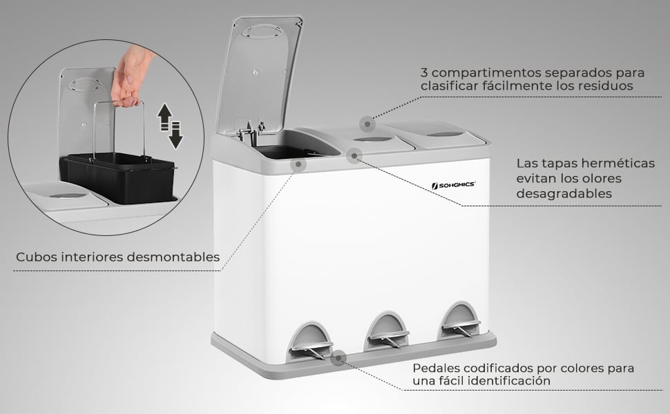 CUBO DE BASURA papelera con pedal 50L Litros Ecologic Basurero con Tapa  Residuos EUR 24,99 - PicClick FR