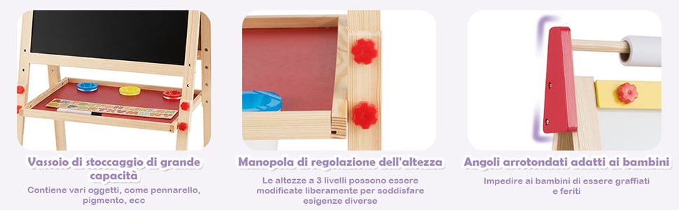 Cavalletto double face 3 in 1per bambini, Treppiede con lavagna bianca e  nera e rotolo di carta - Costway