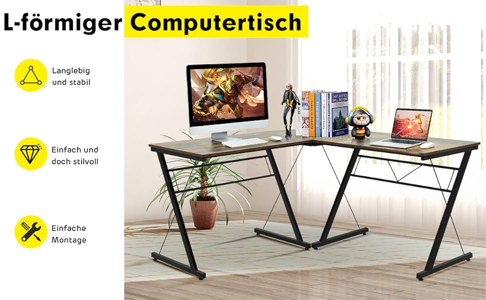COSTWAY Schreibtsich C-förmig mit Rollen, 70-106 cm höhenverstellbar, Kleiner Computertisch mit Metallrahmen, mobiles Stehpult, Laptoptisch, Steh-Sitzschreibtisch für Zuhause, Büro (Natur