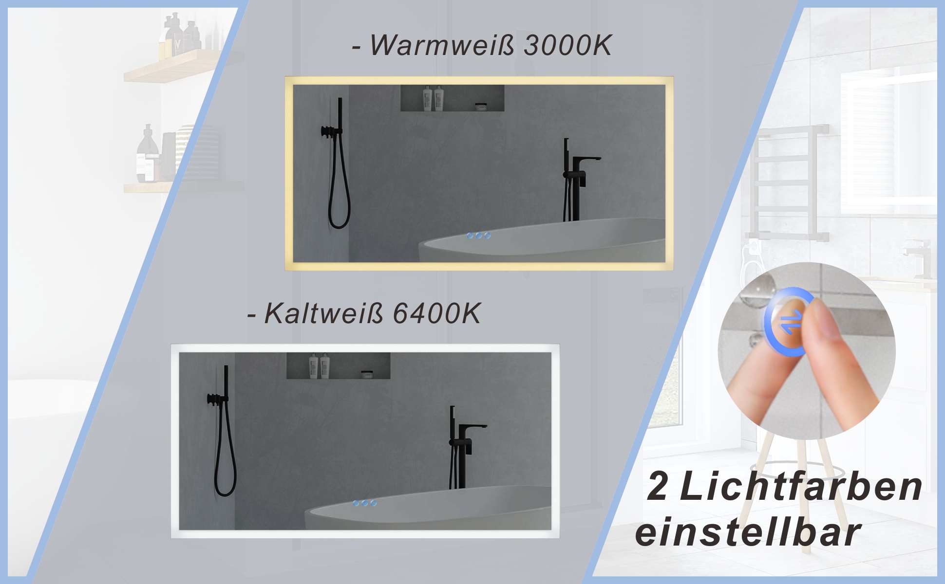 Großer Badspiegel mit LED Beleuchtung 140x70cm ECHOS Typ C