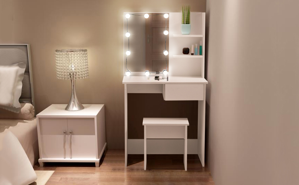 Coiffeuse blanche avec LED